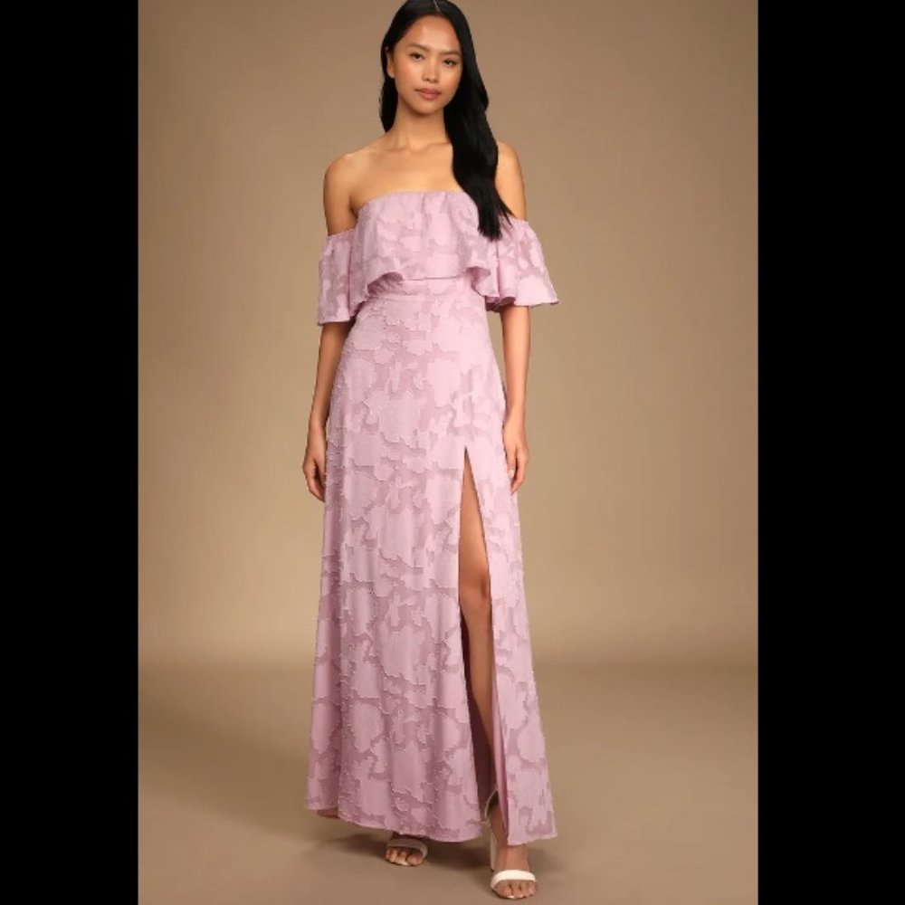 Lulu's Love Bliss Pink Floral Jacquard Off-the-Shoulder Maxi Dress - Large